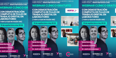 "Webinar clínico gratuito de Laboratorio dental Ceranium y EOMA: flujo digital completo en laboratorio con Shining, Exocad y casos clínicos, avalado por la Univ. de León."